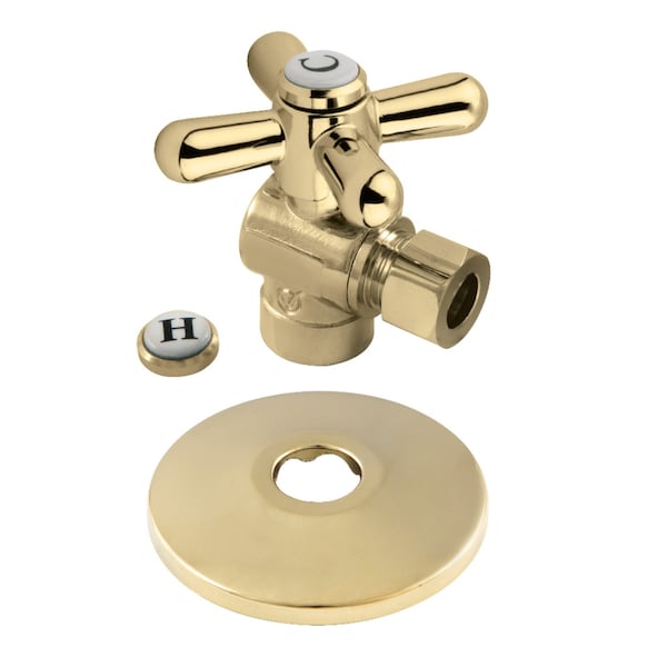 1/2" Sweatx3/8" OD Comp Quarter-Turn Angle Stop Valve W/ Flange, Brass